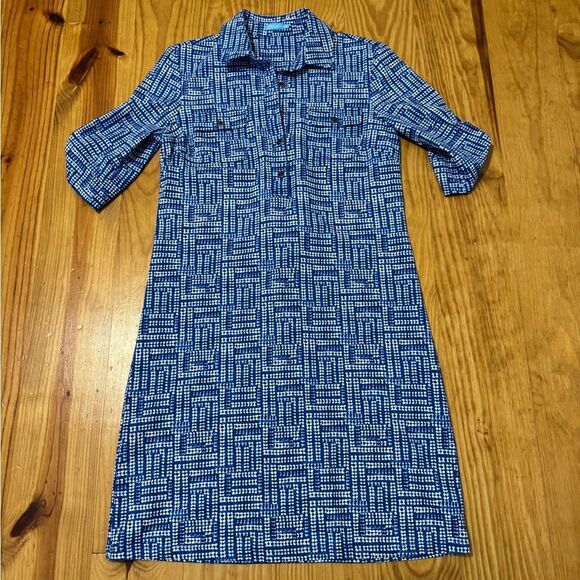 J McLaughlin Blue Collared Catalina Cloth Geometric Stretch Dress XSmall - Picture 3 of 12